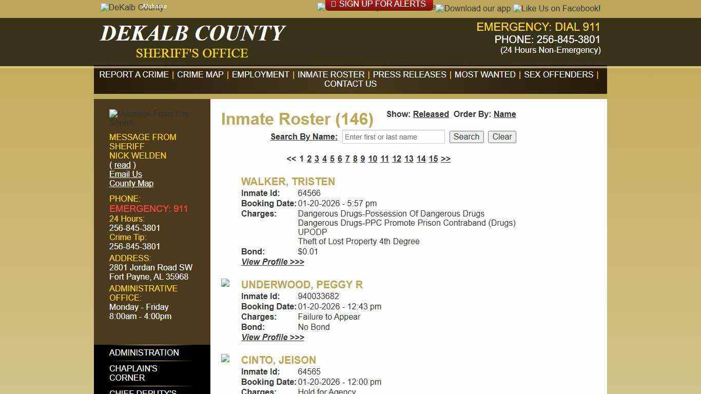 Inmate Roster - Current Inmates Booking Date Descending - DeKalb County Sheriff's Office - Fort Payne, Alabama
